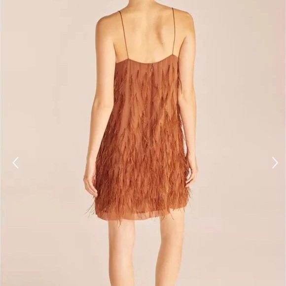 Rebecca Taylor Copper Silk Ostrich Feather Slip Dress Size 8 - Picture 3 of 17